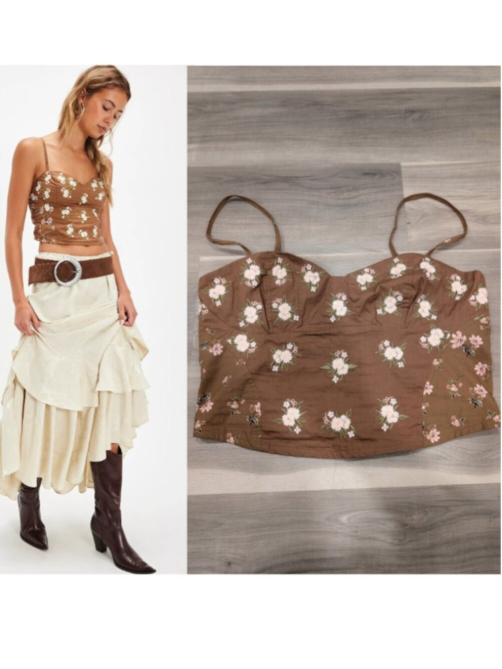 Free People | Wild Flowers Embroidered Bustier Top In Chocolate Brown